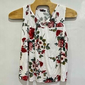 Papermoon Floral Tank Top Smocked V-Neck‎ Sleeveless Casual Blouse 3X